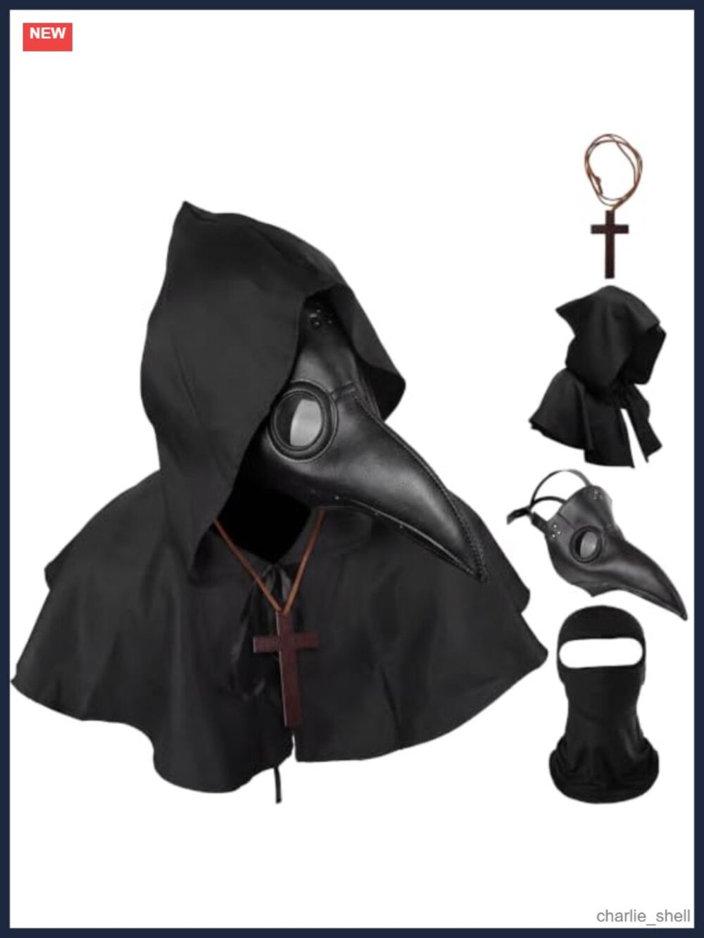 Plague Doctor Costume Set for Men Teen Halloween Cosplay 4 Pcs PU Leather Mask